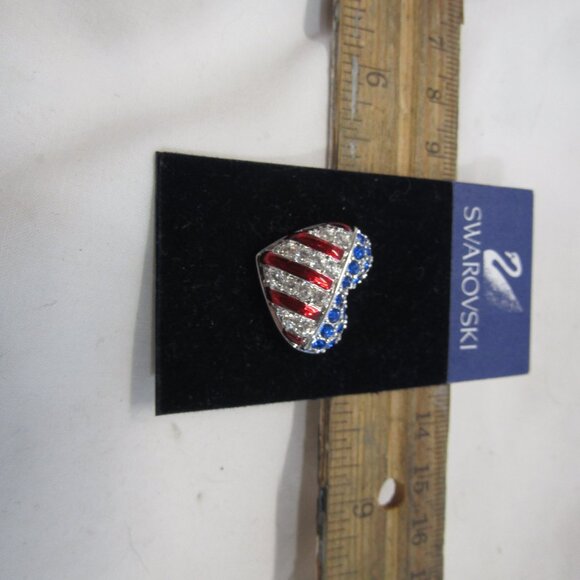 red white and blue heart swarovski push pin - Picture 2 of 3